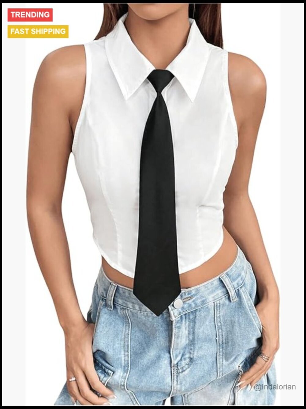 Button Down Sleeveless Crop Tank Top Blouse with Matching Tie